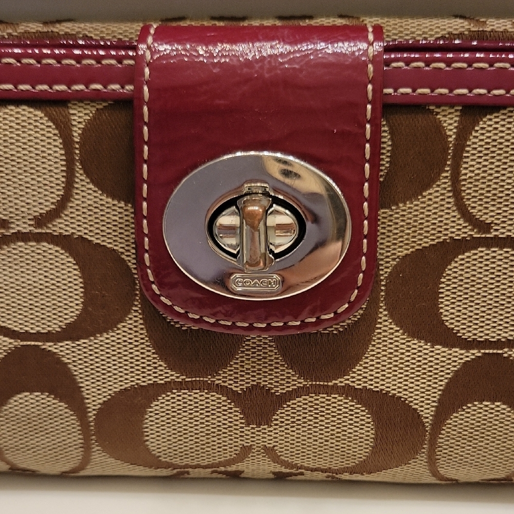 Coach Brown and Burgundy/Pink Wallet Signature Collection - Picture 13 of 14